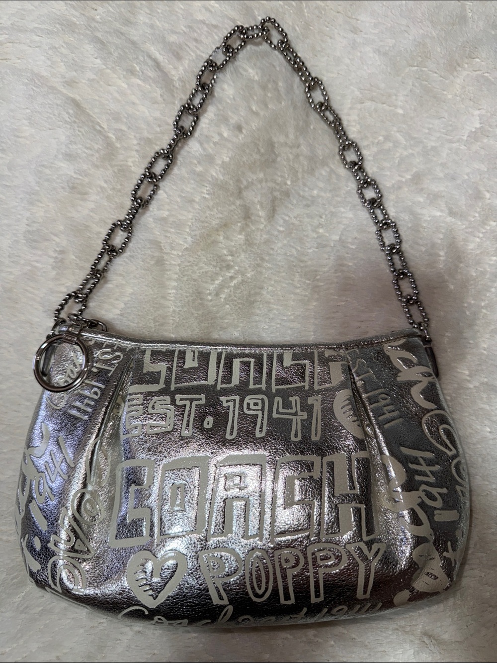 Vintage Y2K Coach Metallic Silver Poppy Graffiti Shoulder Bag
